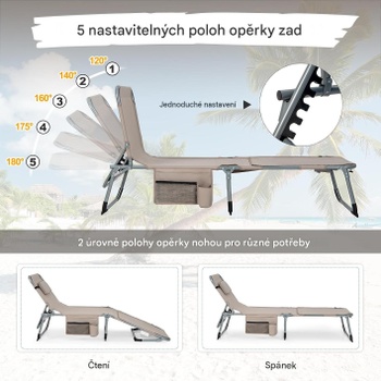 Skladacie ležadlo s opierkou hlavy a bočným vreckom QS44591VDDE, nastaviteľné, béžové - A