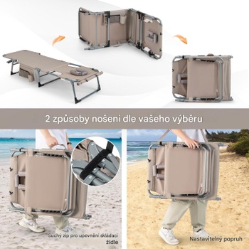 Skladacie ležadlo s opierkou hlavy a bočným vreckom QS44591VDDE, nastaviteľné, béžové - A