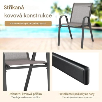 Sada 4 stohovateľných záhradných stoličiek z textilu a kovového rámu NP51196GR-4, 56 x 70 x 84 cm, čierno