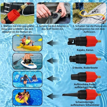 Adaptér na nafukovaciu pumpu pre SUP, adaptér pre ventil paddleboardu s 9 štandardnými tryskami pre