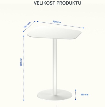 Stabilný stolík z ocele H1W-V2, 50 × 38 × 65 cm, biely - A