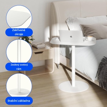 Stabilný stolík z ocele H1W-V2, 50 × 38 × 65 cm, biely - A
