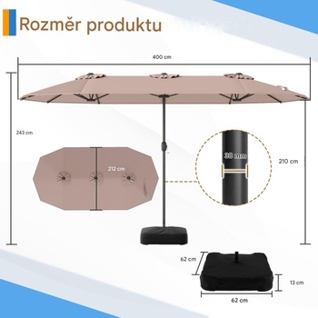 Dvojitý slnečník so stojanom NP13435EU-CF, 243 x 212 x 400 cm, UPF 50+, svetlo hnedý - B