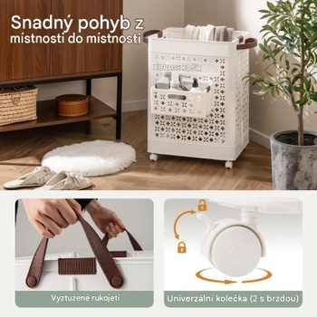 Skladací kôš na bielizeň na kolieskach BA8365WH, 75 l, biely - A