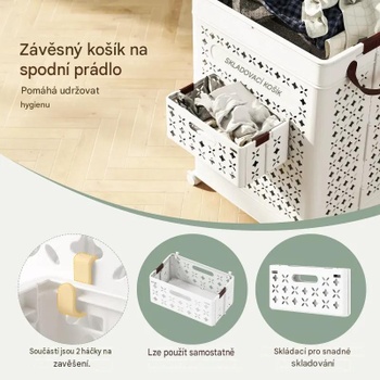 Skladací kôš na bielizeň na kolieskach BA8365WH, 75 l, biely - A