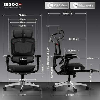 Ergonomická kancelárska stolička s podnožkou OS250B-M2-ErgoX Pro, 7D podrúčky, 5D bedrová opierka, 4D op