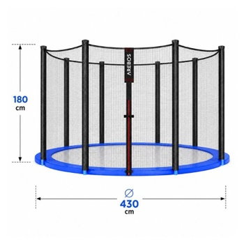 Kryt okraja trampolíny a sieť, 430 cm, 8 tyčí, čierno/modrá - B