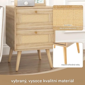 Súprava 2 nočných stolíkov z ratanu HU10574OA-2, 50 x 40 x 60 cm, s 2 zásuvkami a nohami z masívneho dreva