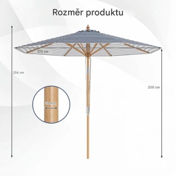 Drevený záhradný slnečník NP12796LS, 270 cm, náklon 30 ° na obe strany, modro/biely - A