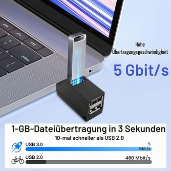 3portový USB hub pre notebooky, rozširujúci adaptér USB portov, 1 USB 3.0 a 2 USB 2.0 porty,