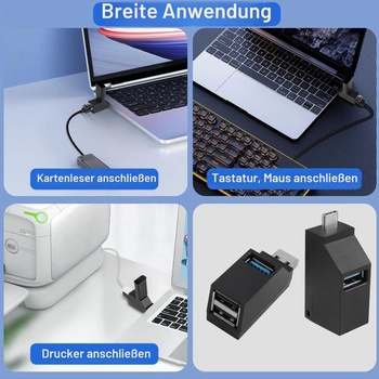 3portový USB hub pre notebooky, rozširujúci adaptér USB portov, 1 USB 3.0 a 2 USB 2.0 porty,