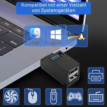 3portový USB hub pre notebooky, rozširujúci adaptér USB portov, 1 USB 3.0 a 2 USB 2.0 porty,