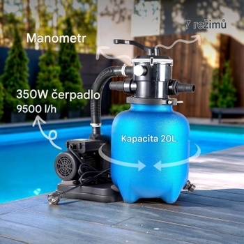 Bazénová filtrácia s čerpadlom, 350 W, 9500 l/h, objem nádrže až 20 kg piesku, modro/čierna - A