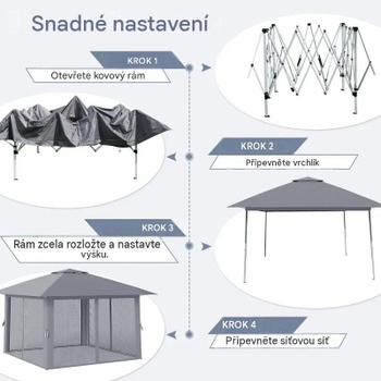 Skladací záhradný altánok NP12382GR, 277 x 394 x 394 cm, prepravná taška, sivý - A