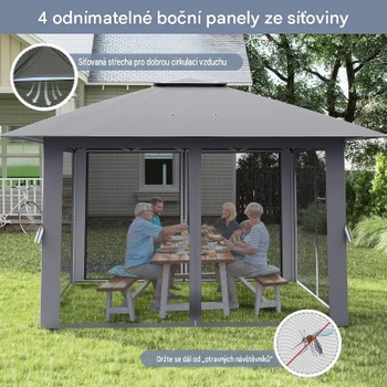 Skladací záhradný altánok NP12382GR, 277 x 394 x 394 cm, prepravná taška, sivý - A