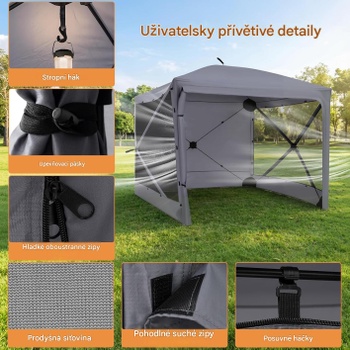 Záhradný altánok POT497GR, 240 x 240 x 220 cm, sivý - A