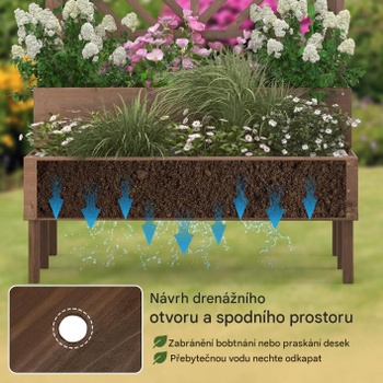 Dvojposchodový drevený kvetináč s drenážnym otvorom B0CCSCG74B, 109 x 62 x 135 cm, hnedý - A