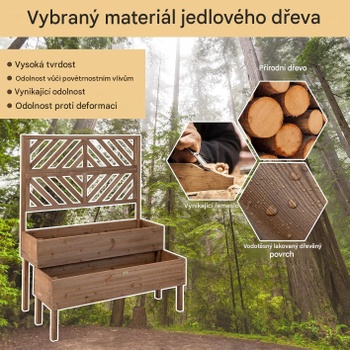 Dvojposchodový drevený kvetináč s drenážnym otvorom B0CCSCG74B, 109 x 62 x 135 cm, hnedý - A