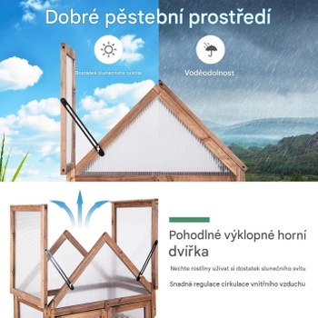 Prenosný drevený mini skleník s vyberateľnými policami 3842BN-GT, 73 x Š 40 x 147 cm, prírodný - A