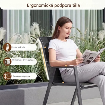 Sada 2 záhradných stoličiek s drevenými podrúčkami NP12931DK-2, čierne - B