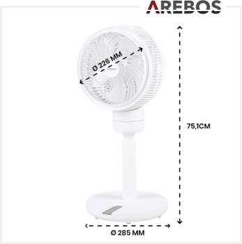 Podlahový ventilátor, 55 W, priemer 23 cm, nastaviteľná výška, biely - A
