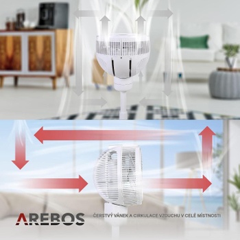 Podlahový ventilátor, 55 W, priemer 23 cm, nastaviteľná výška, biely - A