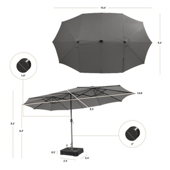 Dvojitý slnečník s LED osvetlením a stojanom NP13260DE-HS, 460 x 285 cm, sivý - A