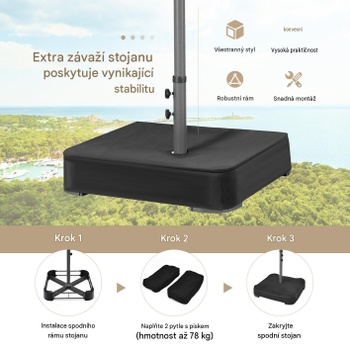 Dvojitý slnečník s LED osvetlením a stojanom NP13260DE-HS, 460 x 285 cm, sivý - A
