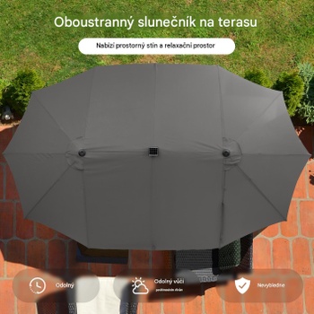 Dvojitý slnečník s LED osvetlením a stojanom NP13260DE-HS, 460 x 285 cm, sivý - A