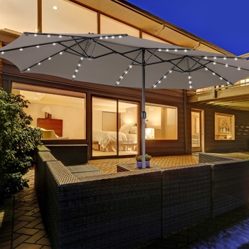 Dvojitý slnečník s LED osvetlením a stojanom NP13260DE-HS, 460 x 285 cm, sivý - A