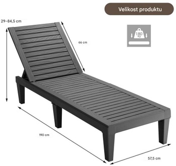 Záhradné lehátko OP70808BK, 5 nastaviteľných polôh, nosnosť 180 kg, čierne - B