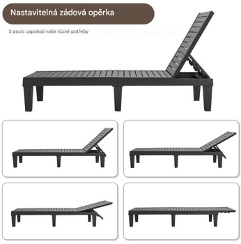 Záhradné lehátko OP70808BK, 5 nastaviteľných polôh, nosnosť 180 kg, čierne - B
