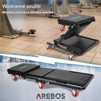 Pojízdná plošina a dílenská sedačka, 2v1, nosnost 150 kg, černá - A