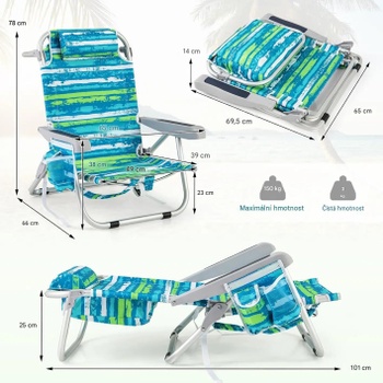 Sada 2 skladacích plážových stoličiek NP12546GN-2, nosnosť do 150 kg, modro/zelené - A