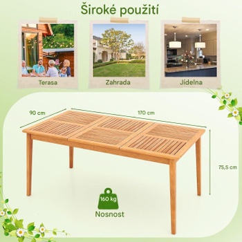 Záhradný stôl z akáciového dreva 729HW-VC, 170 x 90 cm, prírodný - A
