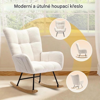 Hojdacie kreslo s drevenými nohami HC5W-1, polstrované, nosnosť až 120 kg, biele - A