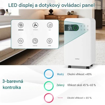Odvlhčovač vzduchu s LED displejom ES10368DE-WH, 2,3 l, 128 W, biely - A