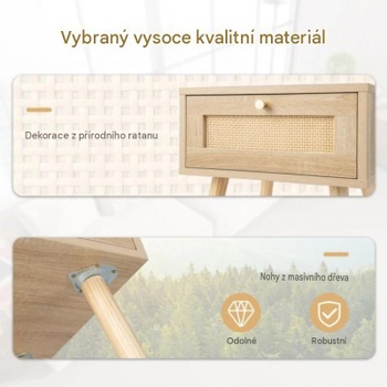 Nočný stolík s ratanovou dekoráciou HU10476NA-1, 55 x 40 x 40 cm, prírodný - A