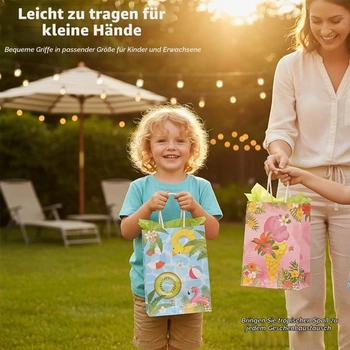 Sada 12 havajských darčekových tašiek Bikasun s uchami, papierové tašky Aloha Summer
