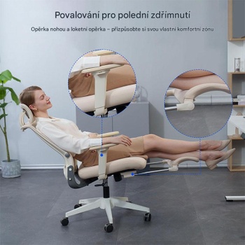 Ergonomická kancelárska stolička OS1W s bedrovou opierkou, krémovo biela - B