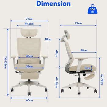 Ergonomická kancelárska stolička OS1W s bedrovou opierkou, krémovo biela - B