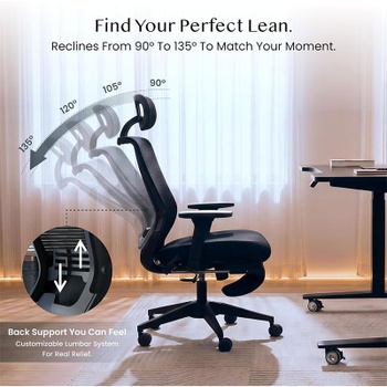 Ergonomická kancelárska stolička OS1B, 3D nastaviteľná opierka hlavy, čierna - B