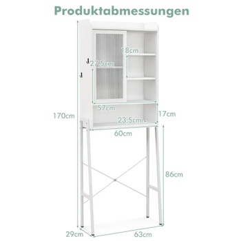 Kúpeľňová polica BA7856WH, 63 x 29 x 170 cm, biela - A