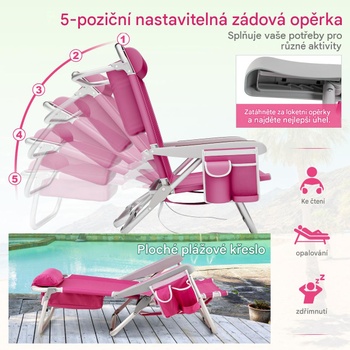 Skladacie plážové kreslo NP11624PI-1, s operadlom nastaviteľným do 5 polôh, ružové - A
