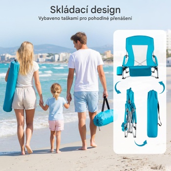 Skladacia plážová stolička s držiakom na nápoje NP12750BL-1, modrá - A