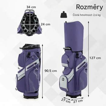 Ľahká taška na golfový vozík SP38456VT, s popruhmi a vodotesným krytom, fialová - A