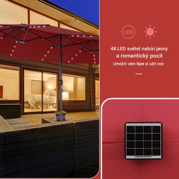 Dvojitý slnečník s LED osvetlením a stojanom NP13260DE-WN, 460 x 285 cm, červený - B