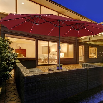 Dvojitý slnečník s LED osvetlením a stojanom NP13260DE-WN, 460 x 285 cm, červený - B