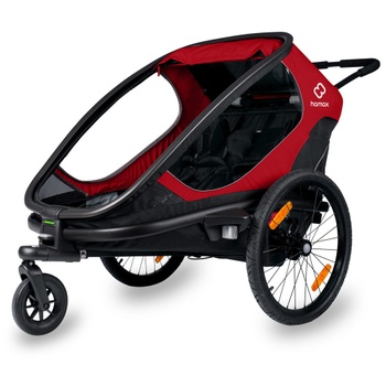 Detský vozík za bicykel, pre 2 deti, nastaviteľná ergonomická rukoväť, čierno/červený - A