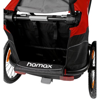 Detský vozík za bicykel, pre 2 deti, nastaviteľná ergonomická rukoväť, čierno/červený - A